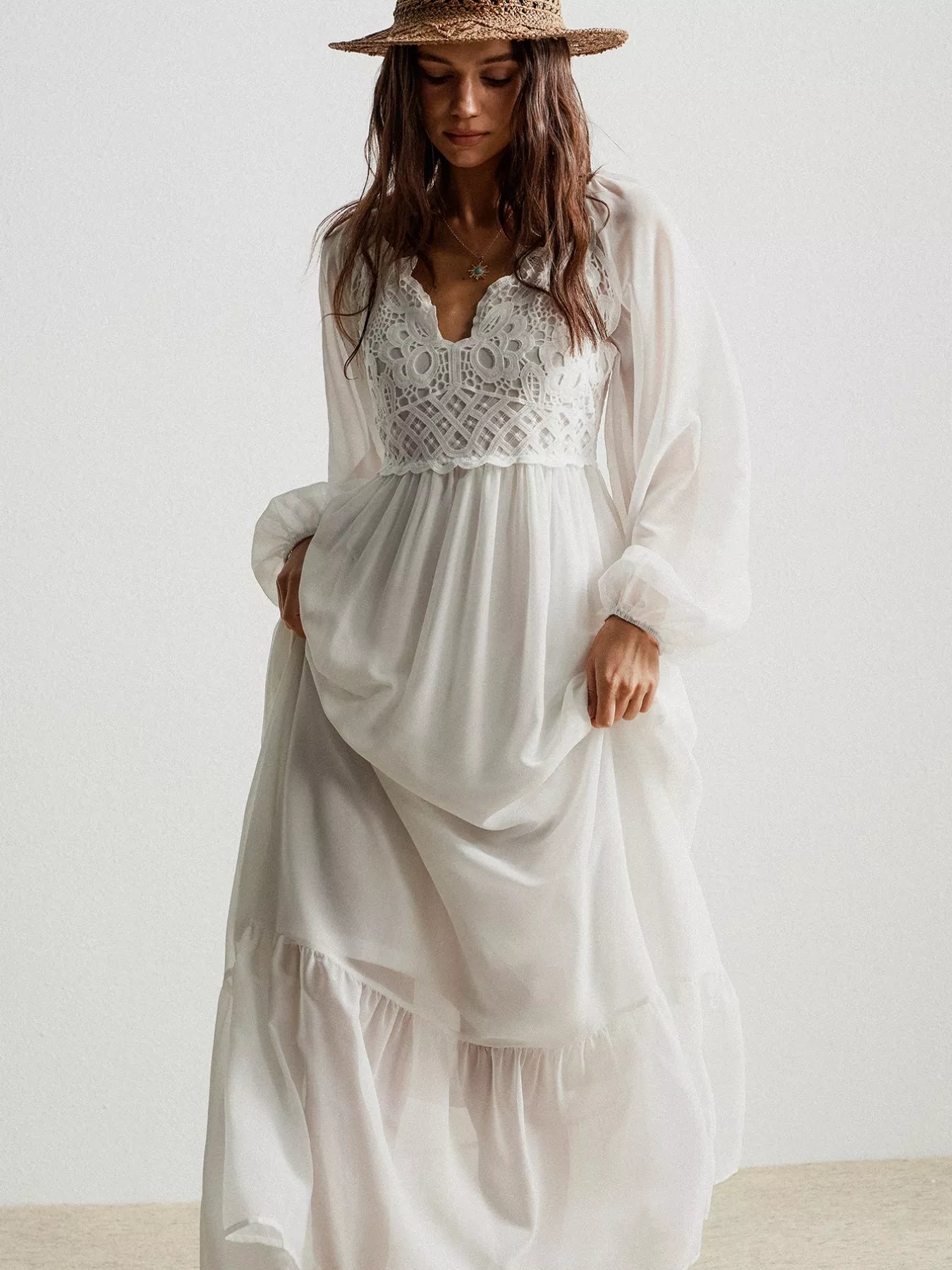 Boho Chic Crochet Lace Maxi Dress - MAD RUFFI