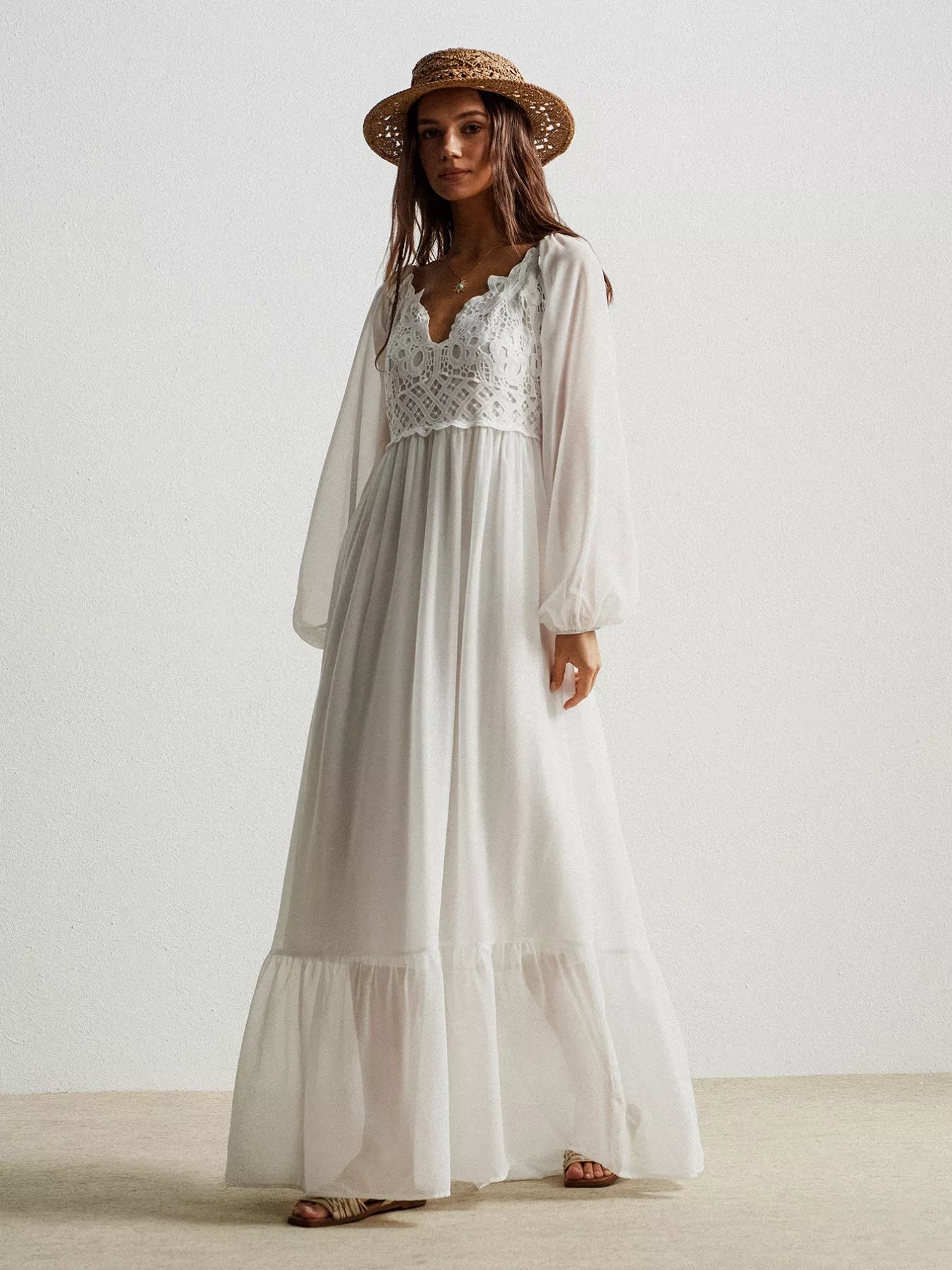Boho Chic Crochet Lace Maxi Dress - MAD RUFFI