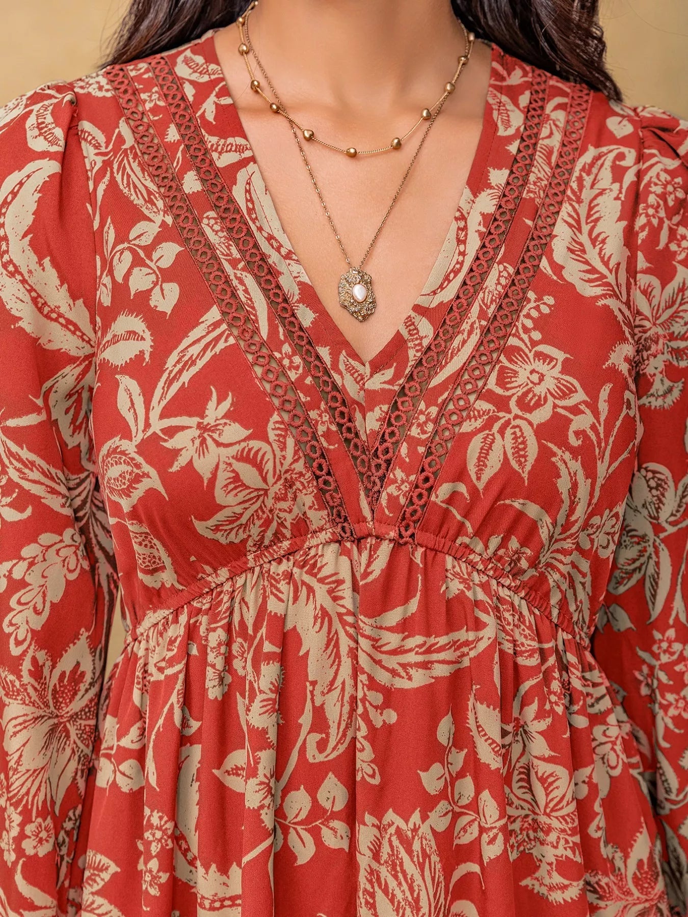 Boho Floral Print Long Sleeve Midi Dress - MAD RUFFI