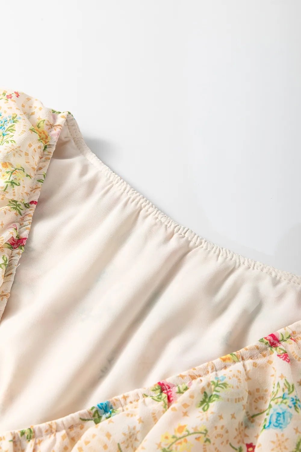 Boho Floral Tassel Tie V Neck Ruffle Wide Sleeve Mini Dress - MAD RUFFI