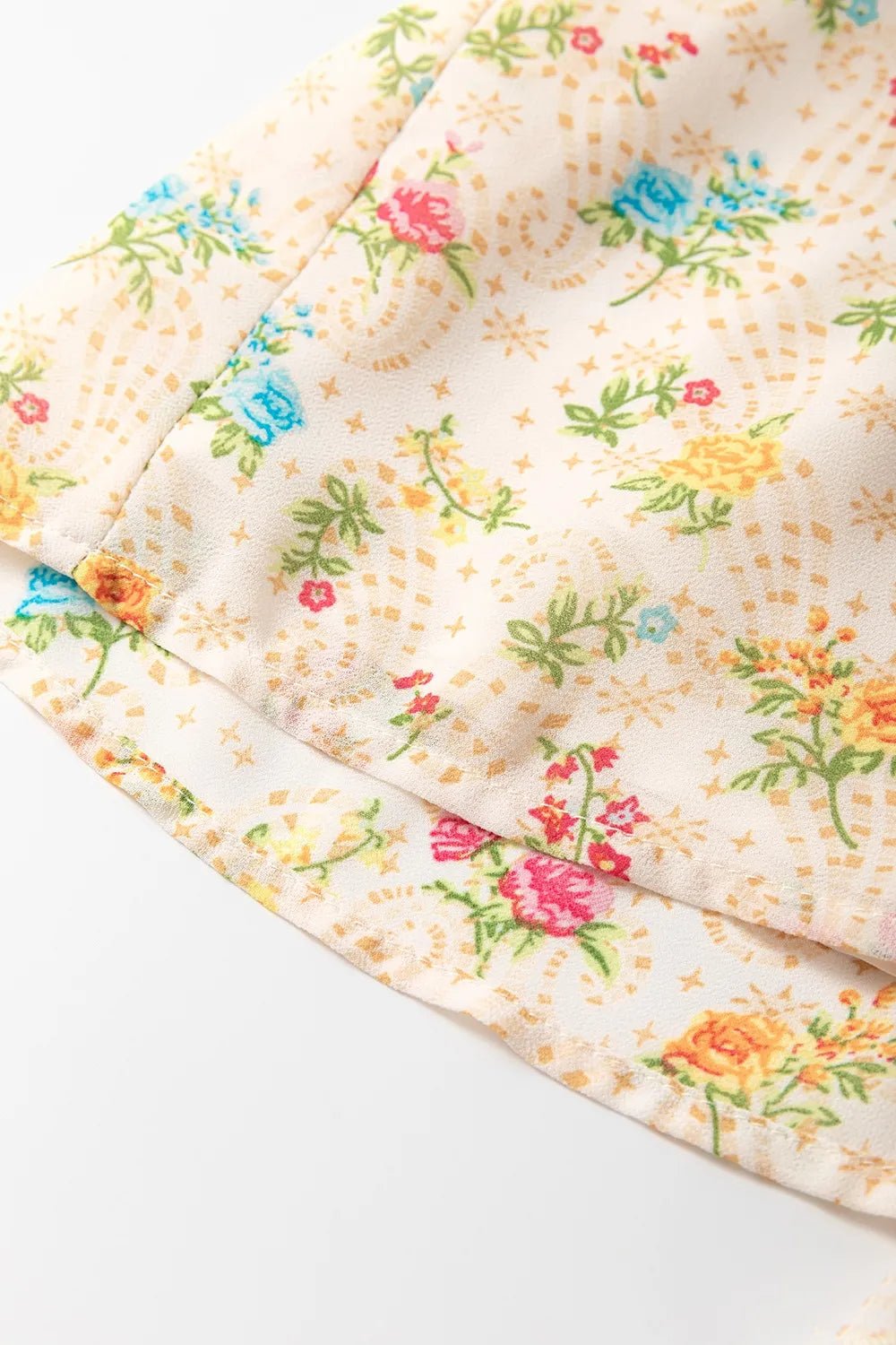 Boho Floral Tassel Tie V Neck Ruffle Wide Sleeve Mini Dress - MAD RUFFI