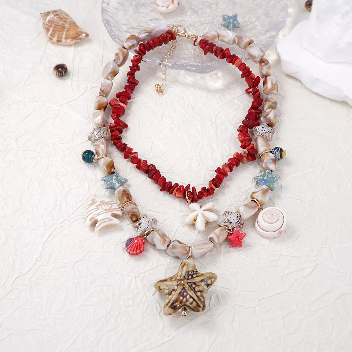Boho Layered Multi - Strand Beach Shell Charm Necklace - MAD RUFFI