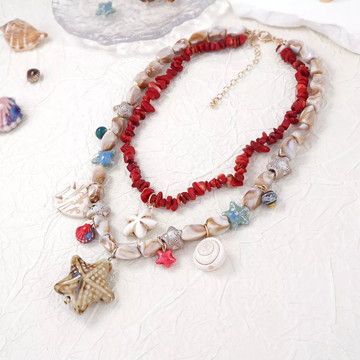 Boho Layered Multi - Strand Beach Shell Charm Necklace - MAD RUFFI