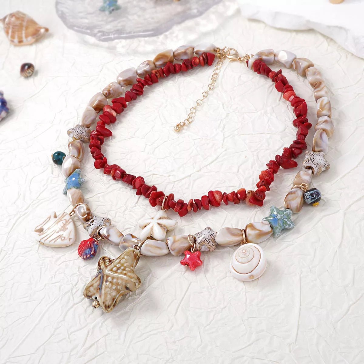 Boho Layered Multi - Strand Beach Shell Charm Necklace - MAD RUFFI