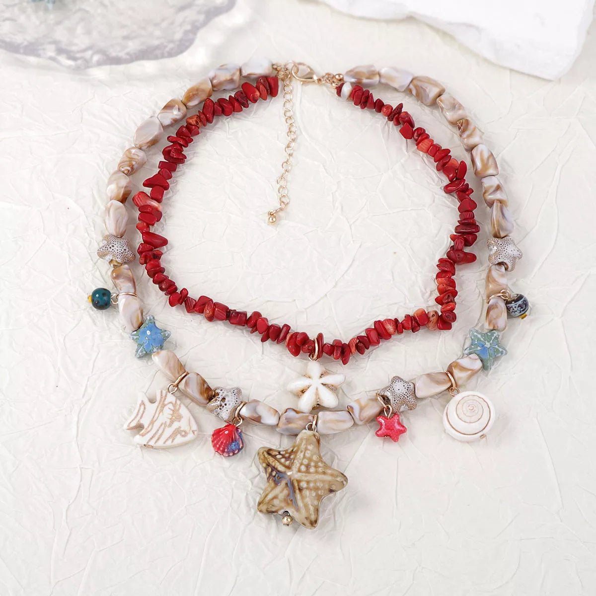 Boho Layered Multi - Strand Beach Shell Charm Necklace - MAD RUFFI