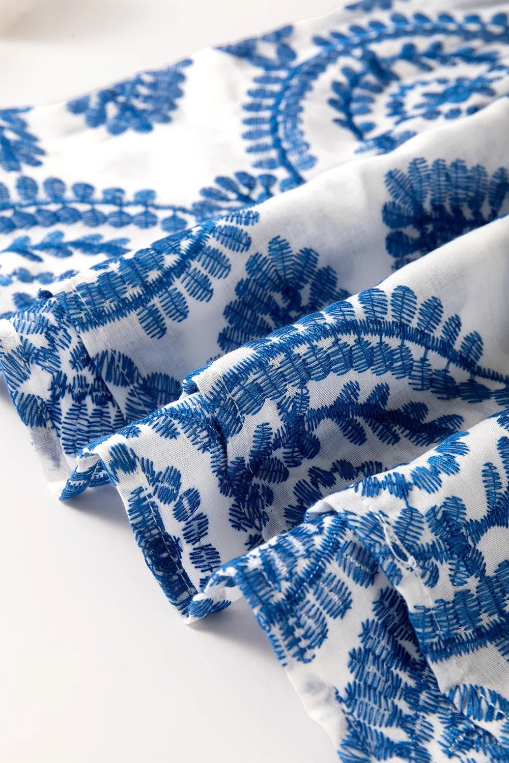 Boho Print Ruffled Cap Sleeve Crew Neck Blouse - MAD RUFFI