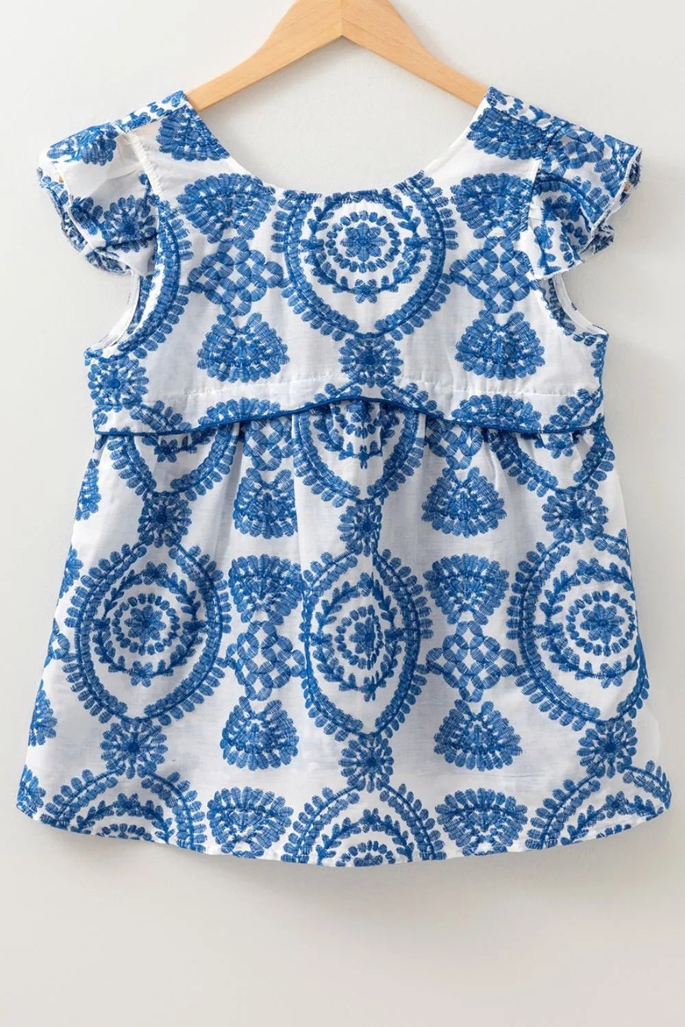 Boho Print Ruffled Cap Sleeve Crew Neck Blouse - MAD RUFFI