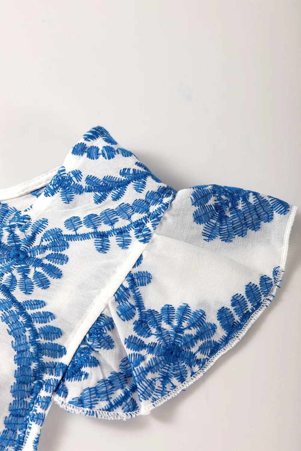 Boho Print Ruffled Cap Sleeve Crew Neck Blouse - MAD RUFFI