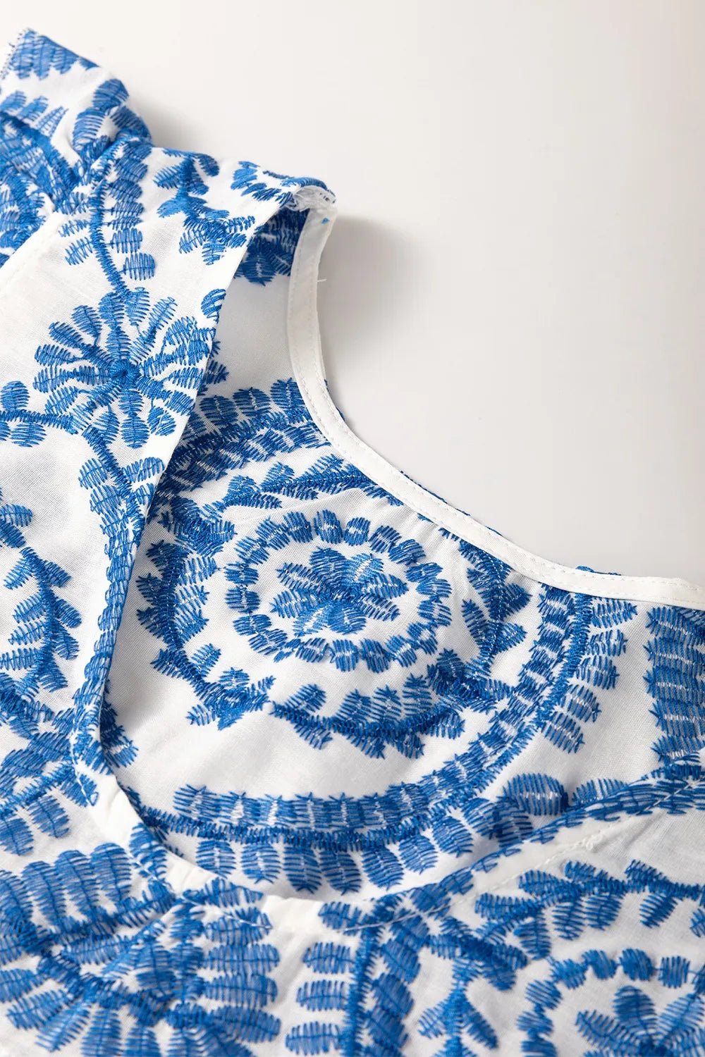 Boho Print Ruffled Cap Sleeve Crew Neck Blouse - MAD RUFFI