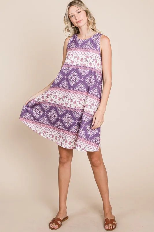 BOMBOM Bohemian Print Sleeveless Dress - MAD RUFFI