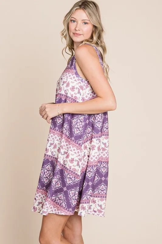 BOMBOM Bohemian Print Sleeveless Dress - MAD RUFFI