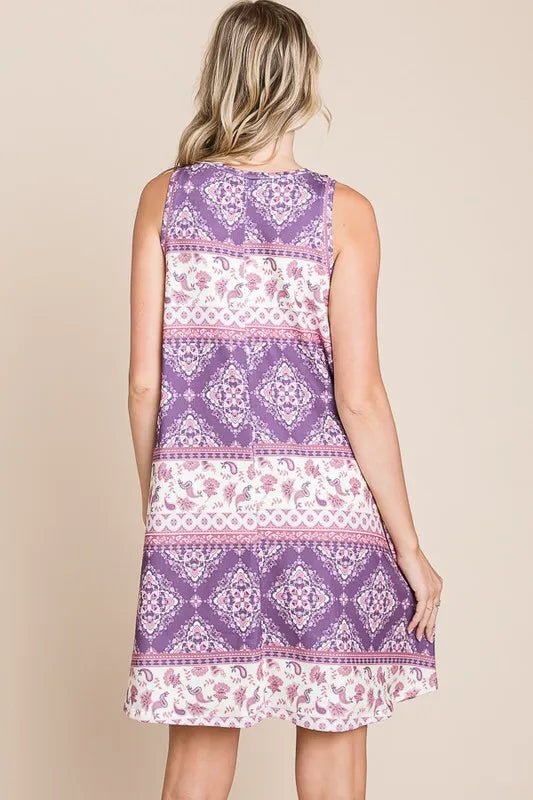 BOMBOM Bohemian Print Sleeveless Dress - MAD RUFFI
