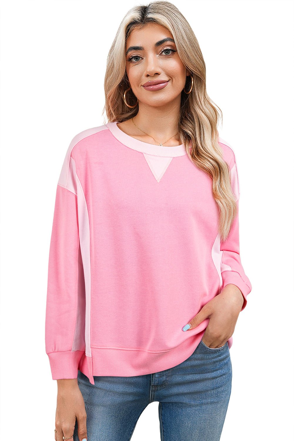Bonbon Colorblock Patchwork Drop Shoulder Loose Sweatshirt - MAD RUFFI