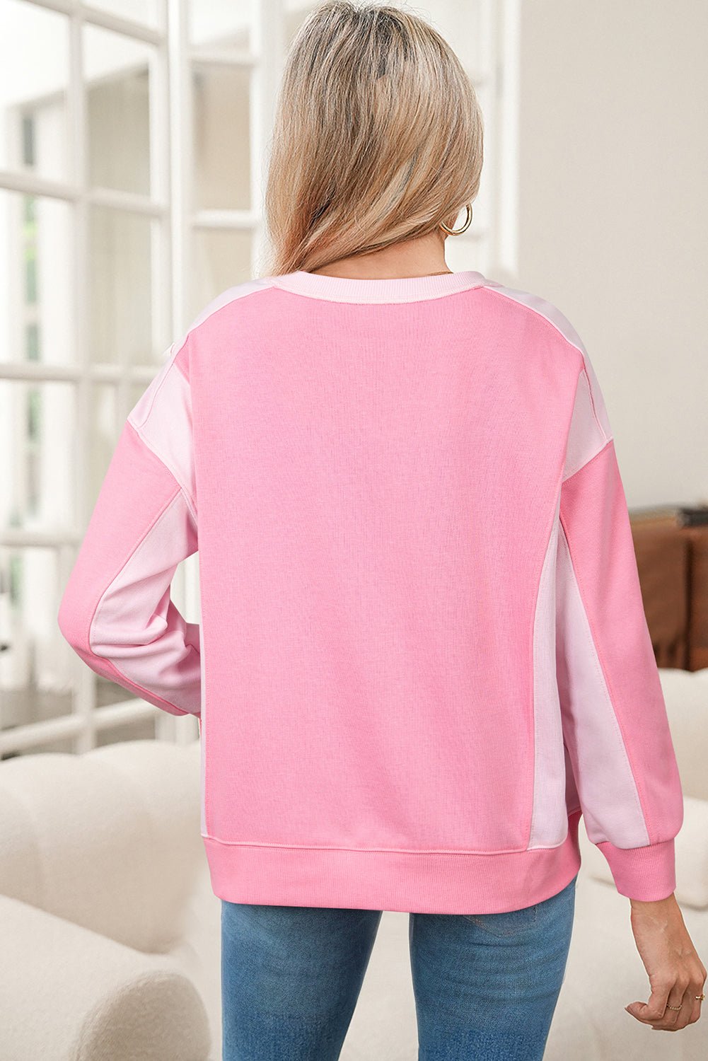 Bonbon Colorblock Patchwork Drop Shoulder Loose Sweatshirt - MAD RUFFI
