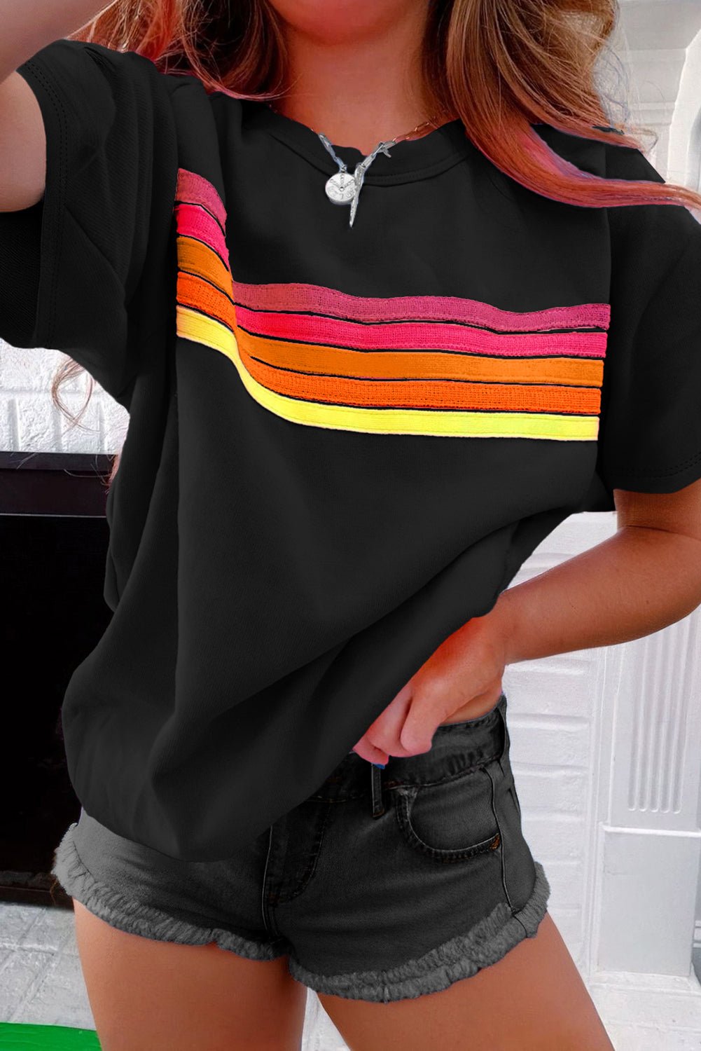 Bonbon Colorful Striped Casual Tee - MAD RUFFI