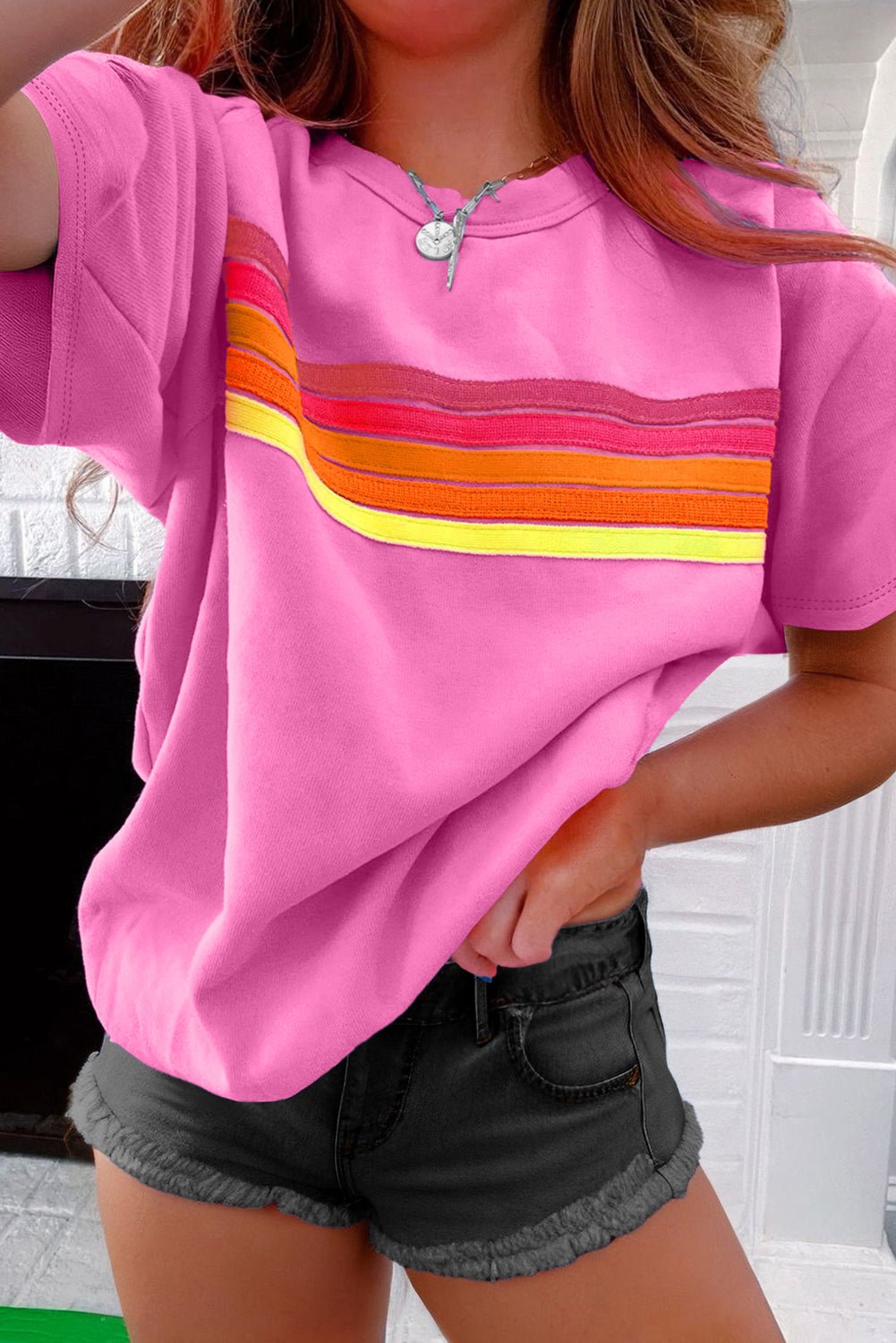 Bonbon Colorful Striped Casual Tee - MAD RUFFI