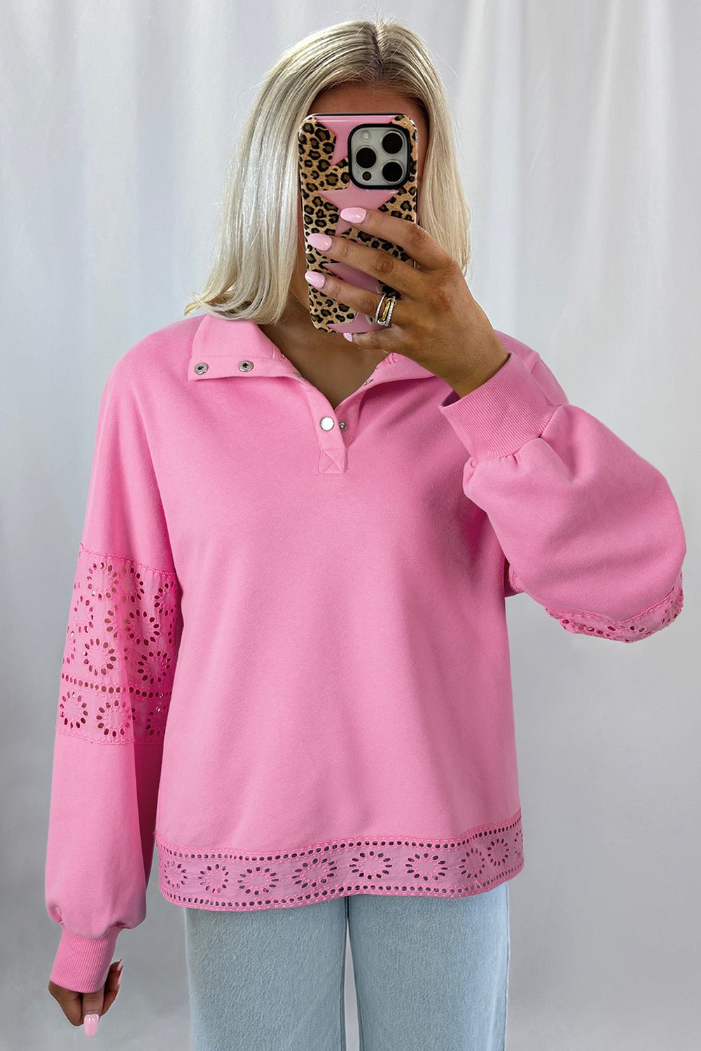 Bonbon Embroidered Flower Patchwork Snap Buttons Pullover Sweatshirt - MAD RUFFI