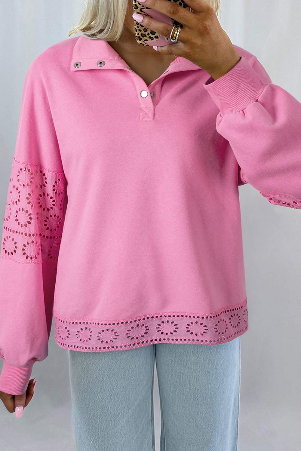 Bonbon Embroidered Flower Patchwork Snap Buttons Pullover Sweatshirt - MAD RUFFI