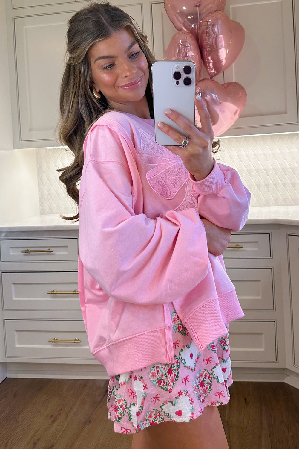 Bonbon Lace Bow Embroidered Exposed Seam Sweatshirt - MAD RUFFI