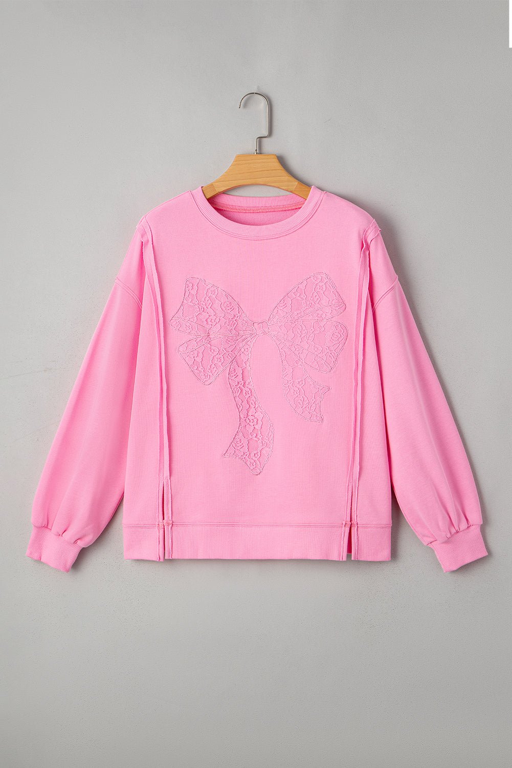 Bonbon Lace Bow Embroidered Exposed Seam Sweatshirt - MAD RUFFI