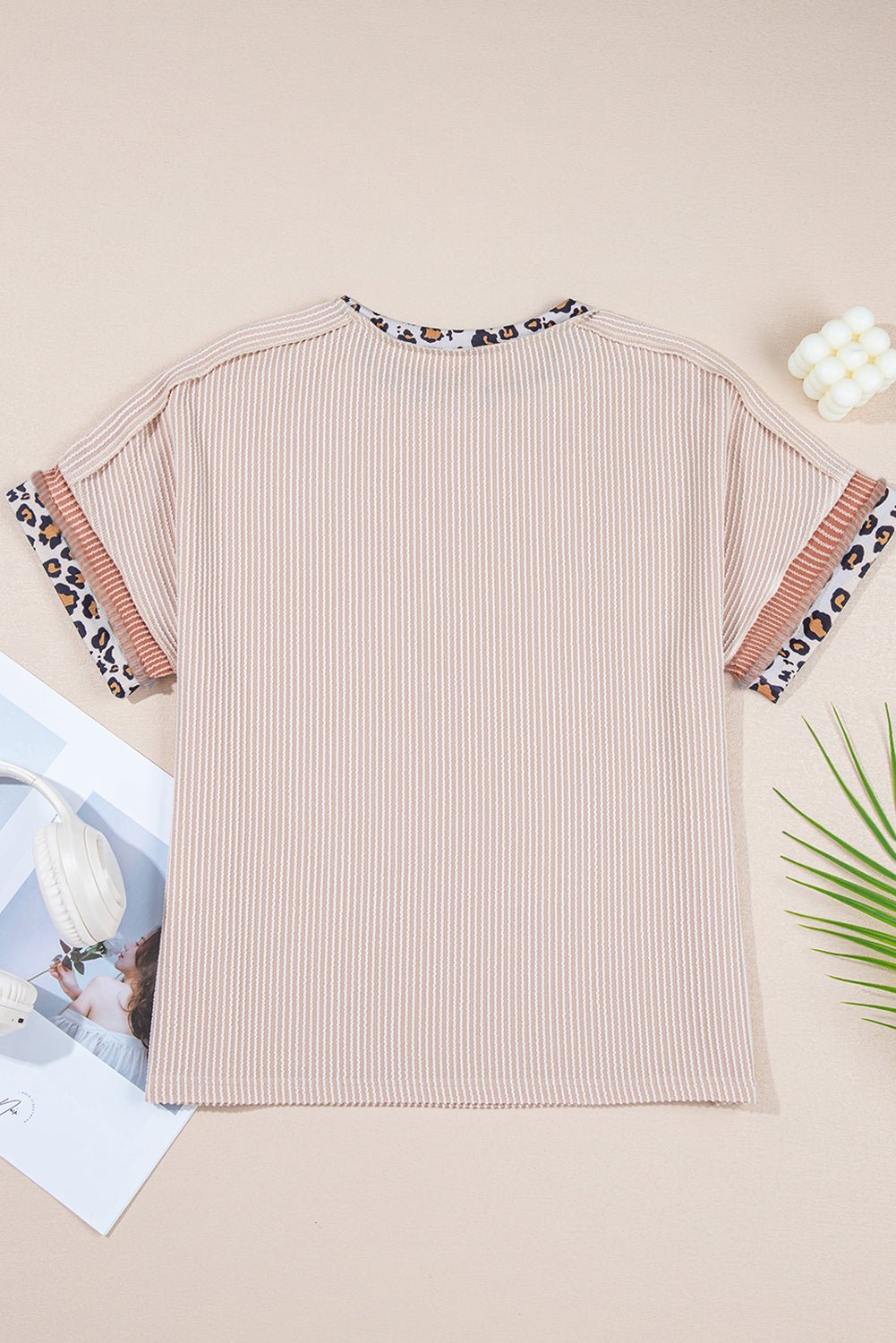 Bonbon Leopard Patchwork Corded Crew Neck T Shirt - MAD RUFFI