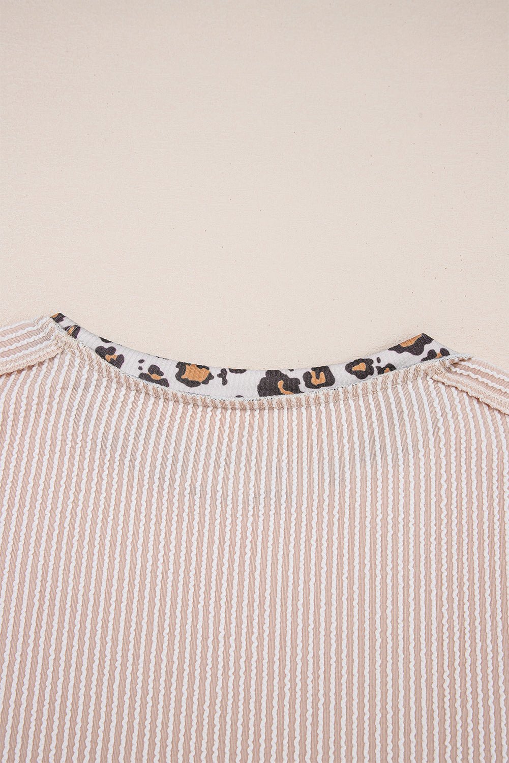 Bonbon Leopard Patchwork Corded Crew Neck T Shirt - MAD RUFFI