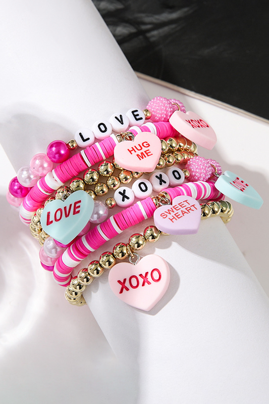 Bonbon Letter Print Heart Beaded Valentines Bracelet - MAD RUFFI