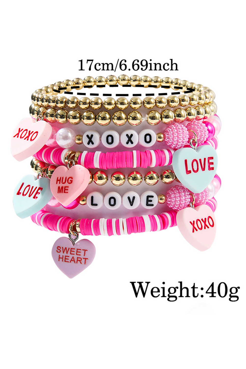 Bonbon Letter Print Heart Beaded Valentines Bracelet - MAD RUFFI