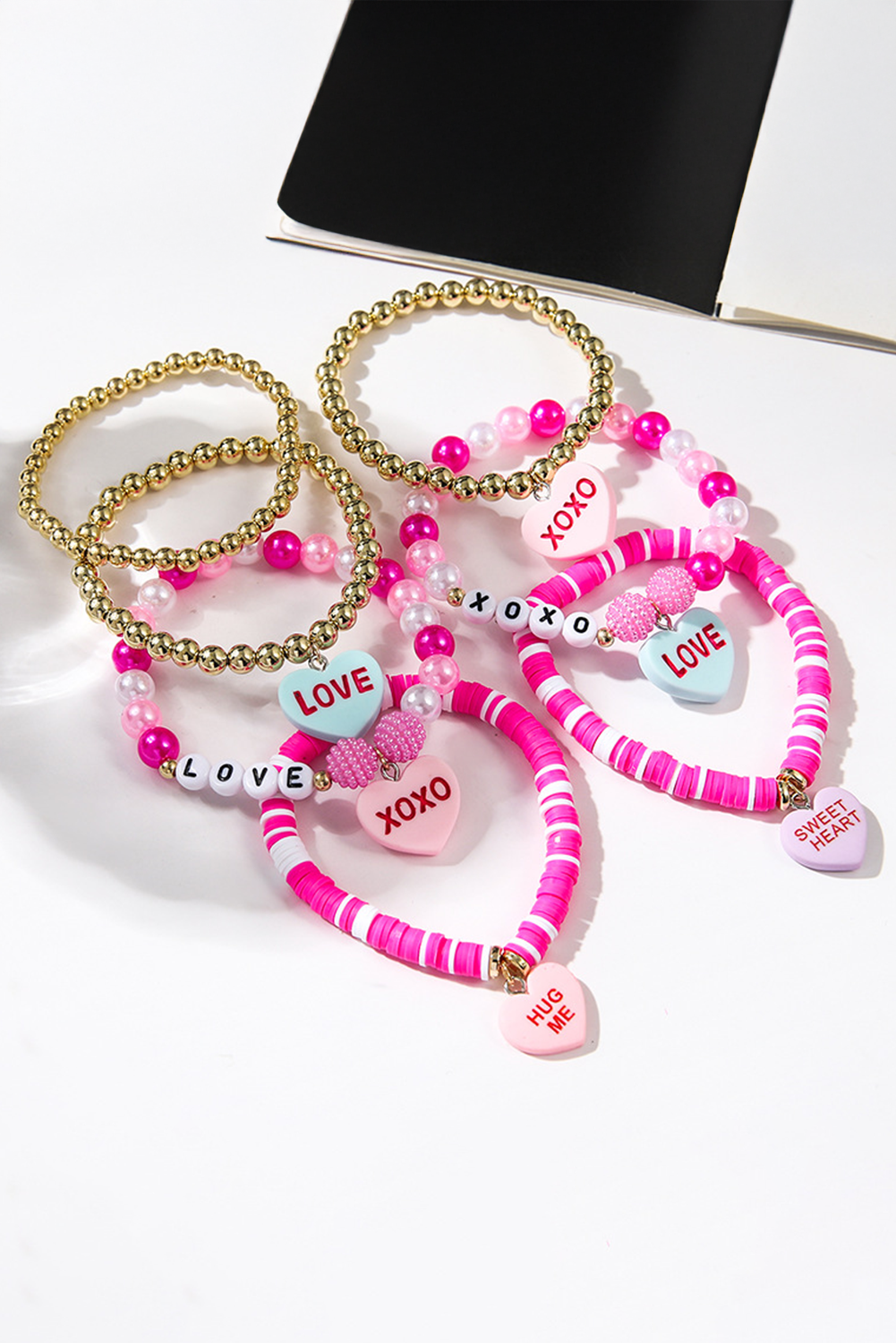 Bonbon Letter Print Heart Beaded Valentines Bracelet - MAD RUFFI