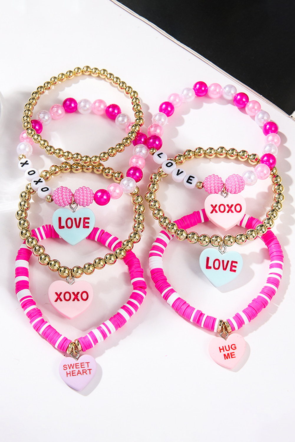 Bonbon Letter Print Heart Beaded Valentines Bracelet - MAD RUFFI