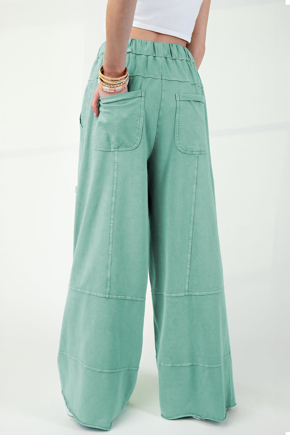Bonbon Mineral Wash Exposed Seam Wide Leg Cargo Pants - MAD RUFFI