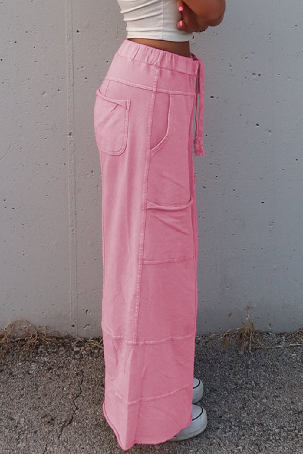 Bonbon Mineral Wash Exposed Seam Wide Leg Cargo Pants - MAD RUFFI