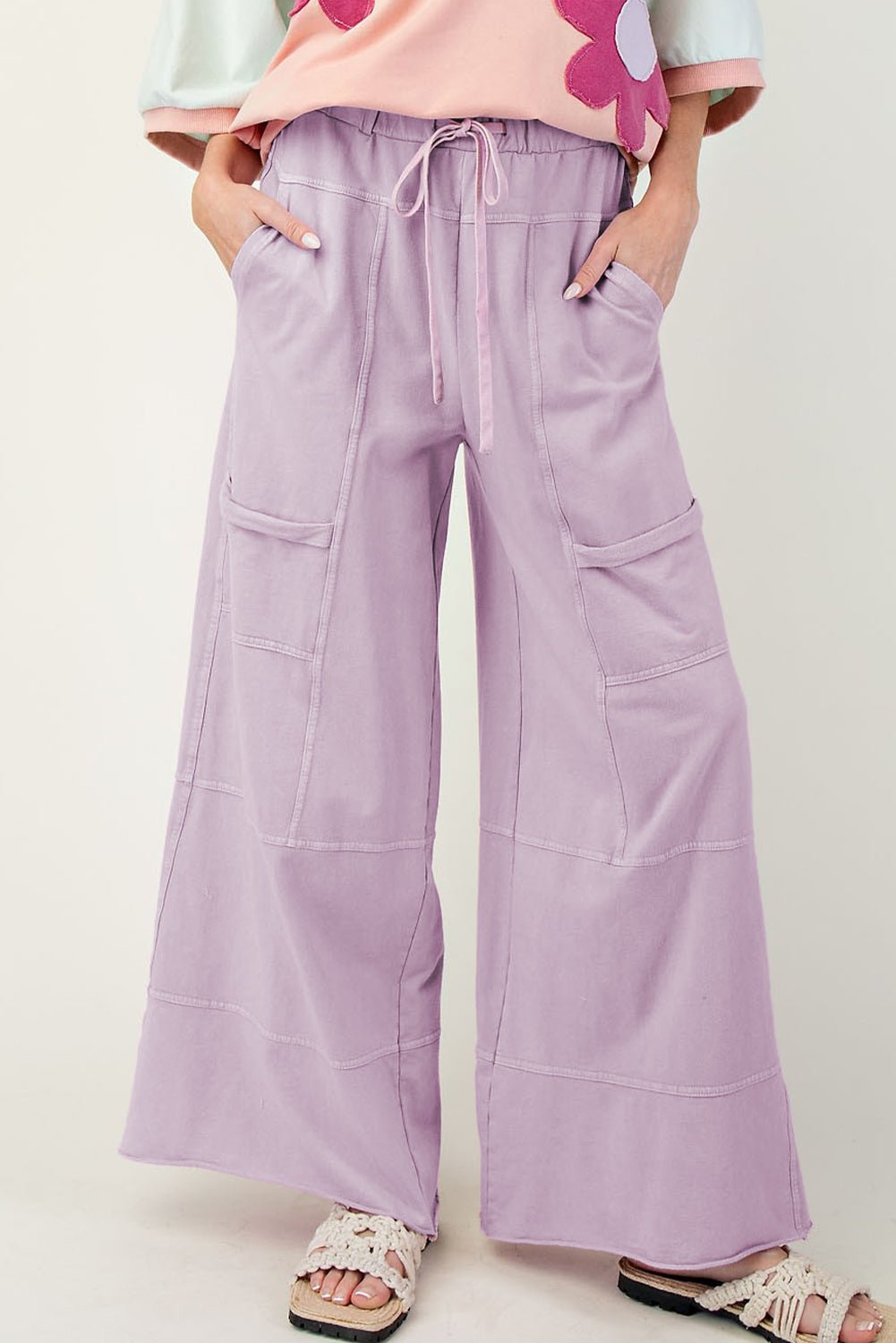 Bonbon Mineral Wash Exposed Seam Wide Leg Cargo Pants - MAD RUFFI