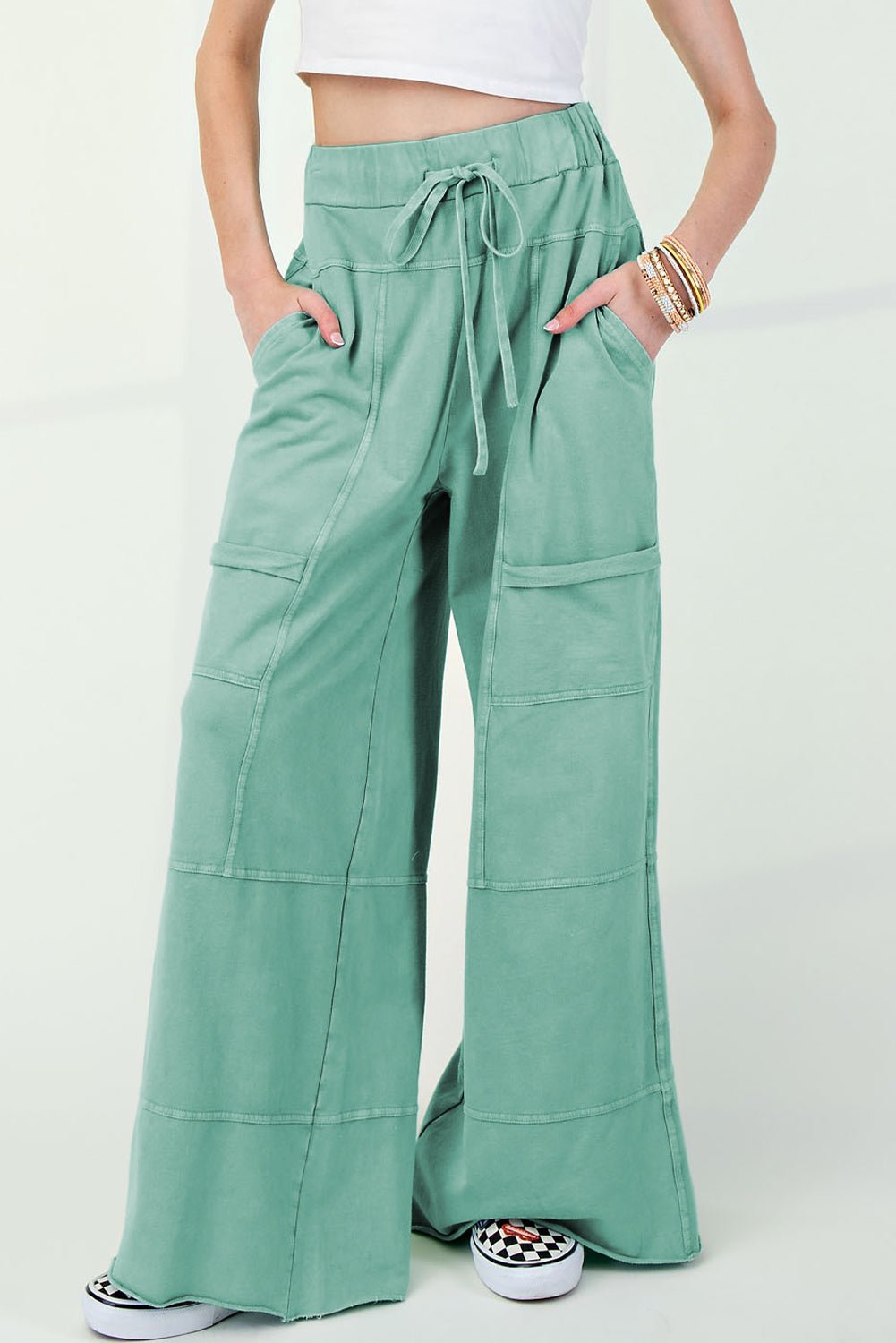 Bonbon Mineral Wash Exposed Seam Wide Leg Cargo Pants - MAD RUFFI
