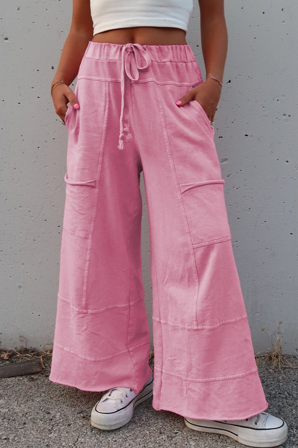 Bonbon Mineral Wash Exposed Seam Wide Leg Cargo Pants - MAD RUFFI