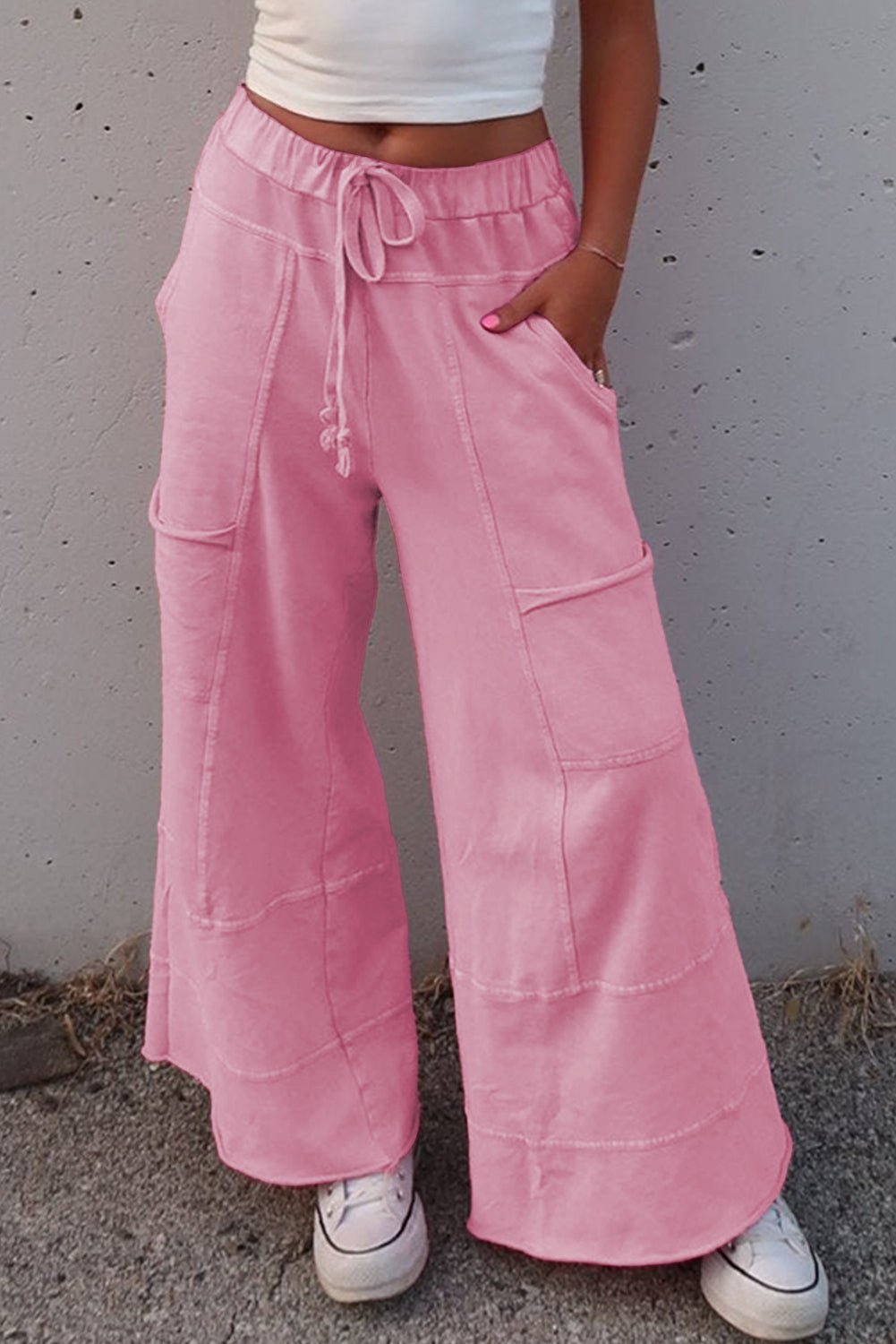 Bonbon Mineral Wash Exposed Seam Wide Leg Cargo Pants - MAD RUFFI