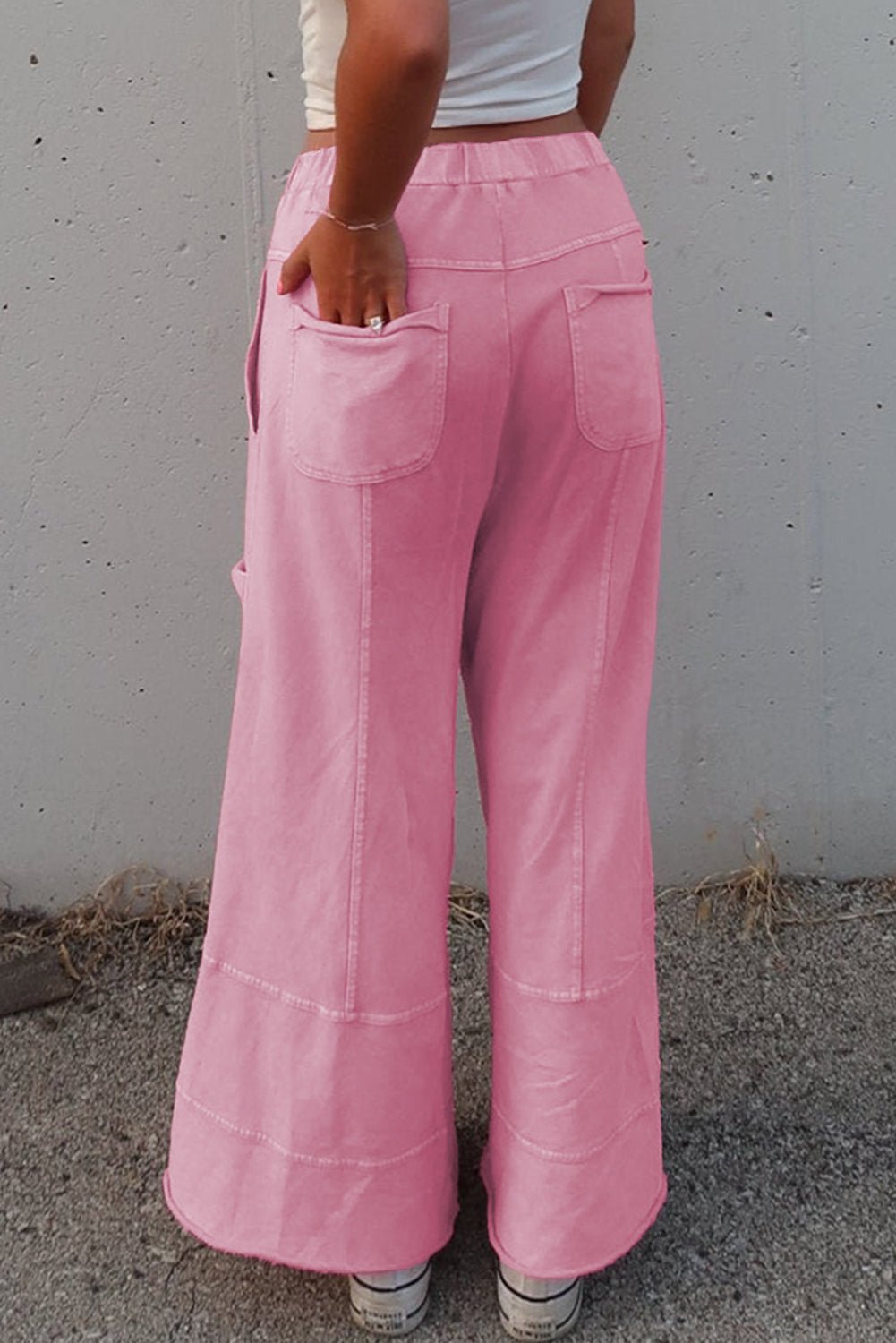 Bonbon Mineral Wash Exposed Seam Wide Leg Cargo Pants - MAD RUFFI