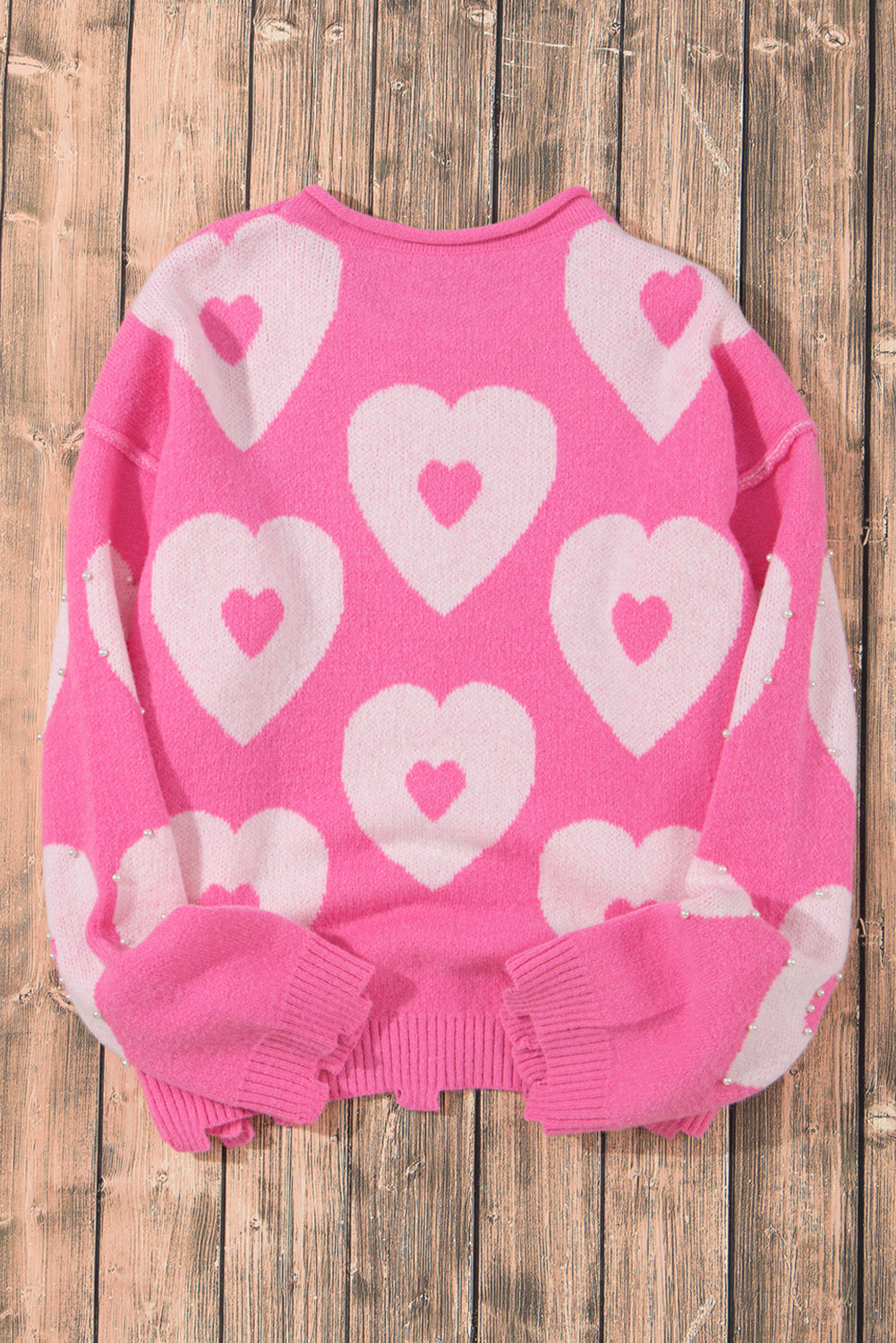 Bonbon Pearl Beaded Heart Drop Shoulder Sweater - Sweaters