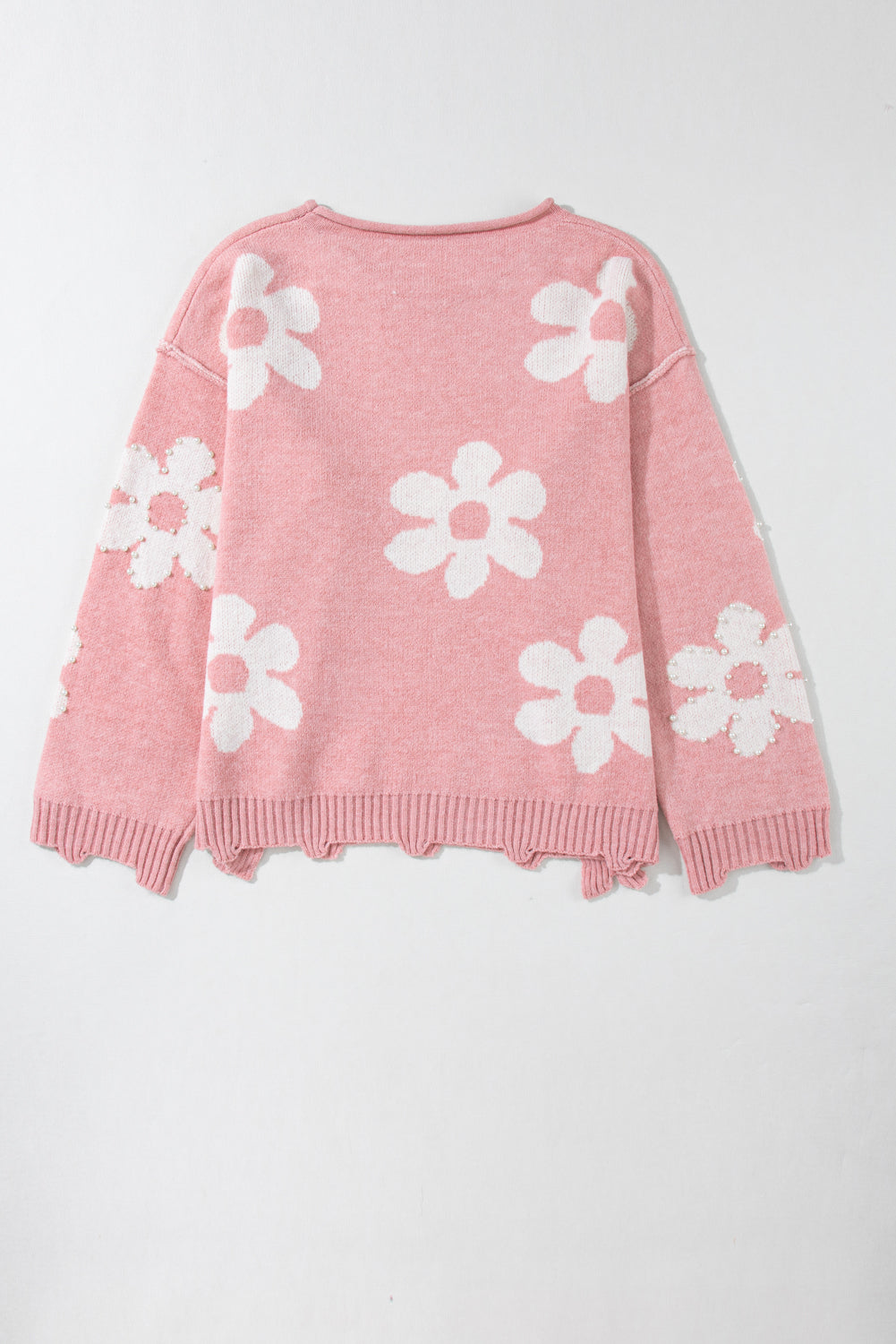 Bonbon Pearl Beaded Heart Drop Shoulder Sweater - Sweaters