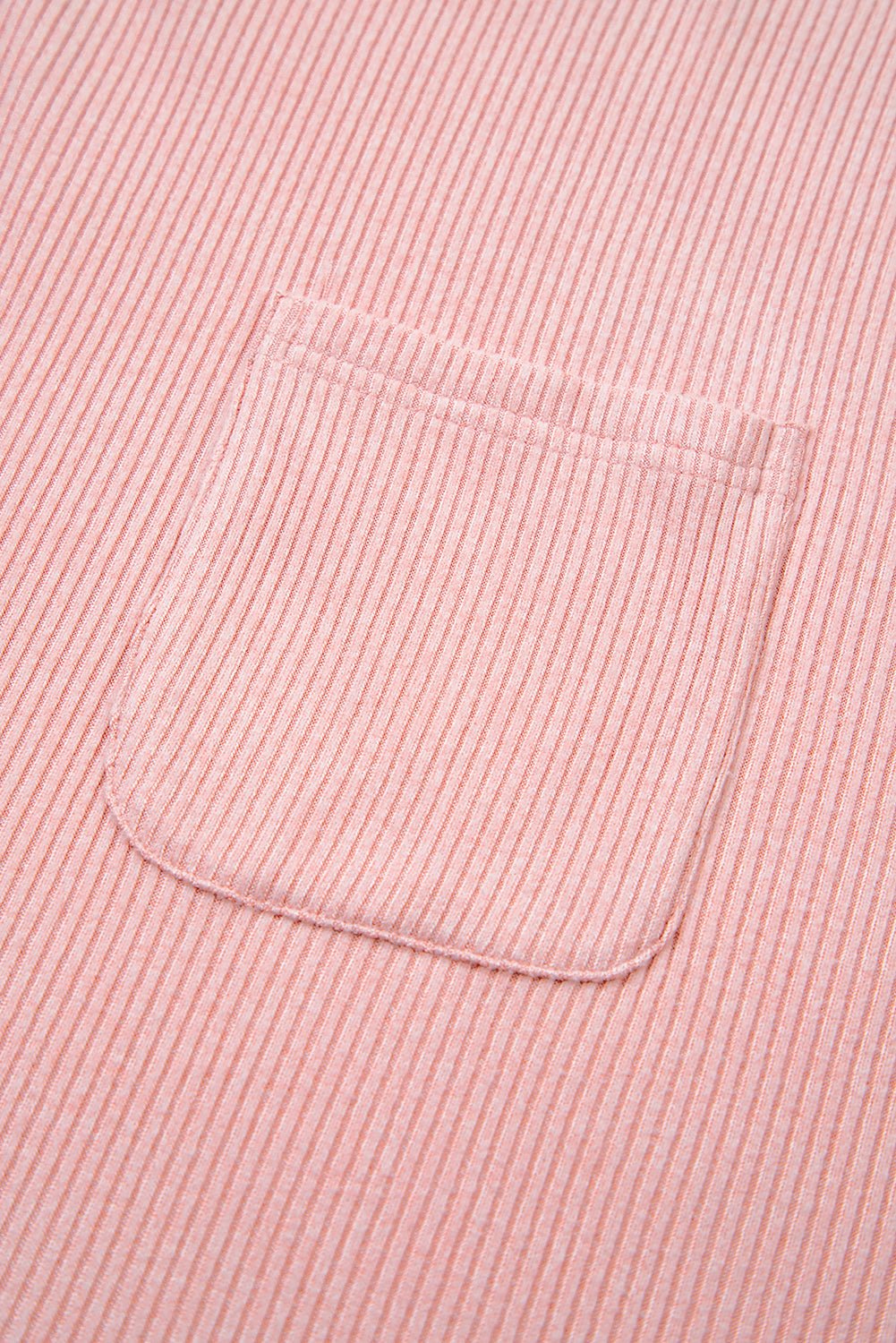 Bonbon Ribbed Exposed Seam Chest Pocket Plus Size Long Sleeve Top - MAD RUFFI