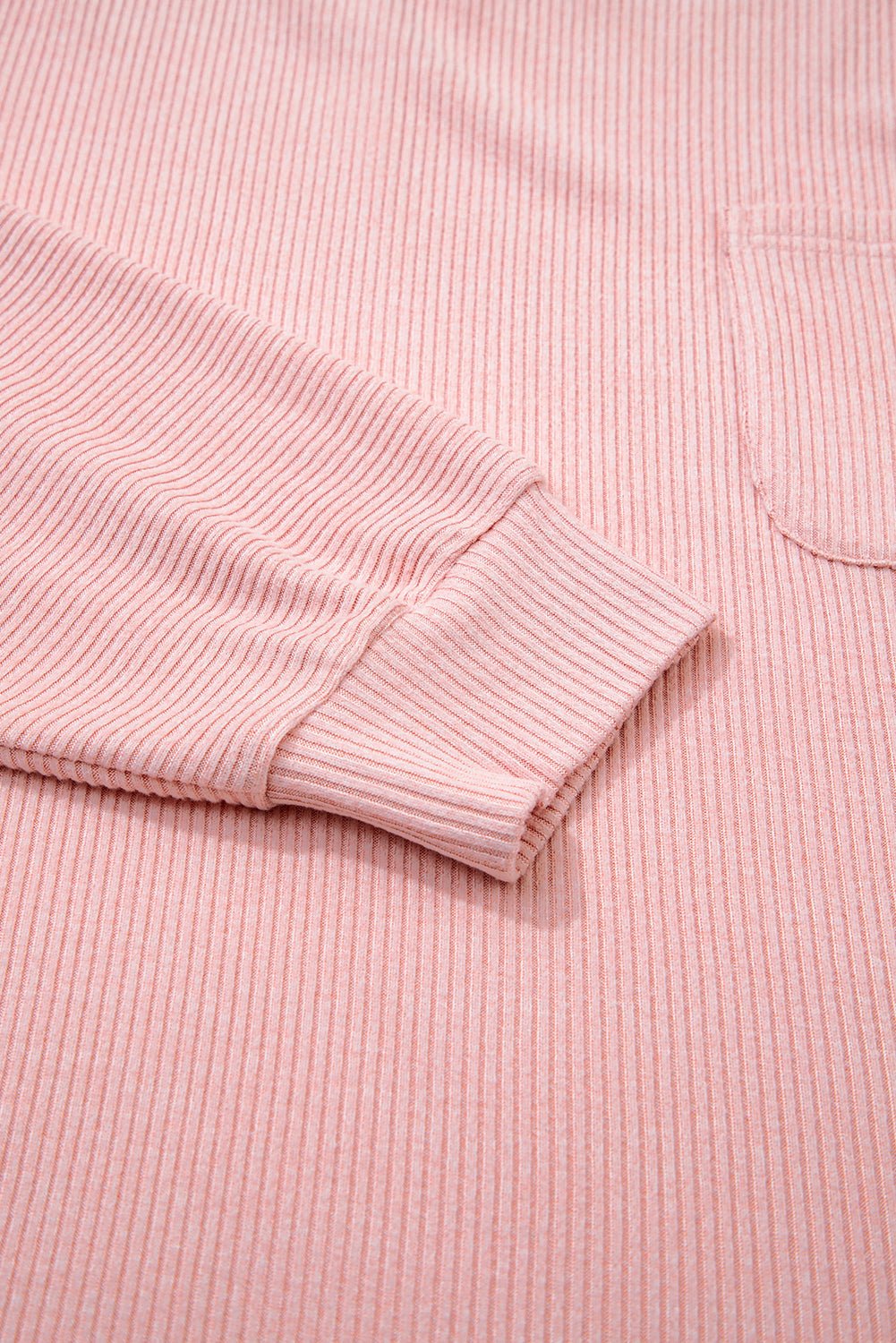 Bonbon Ribbed Exposed Seam Chest Pocket Plus Size Long Sleeve Top - MAD RUFFI