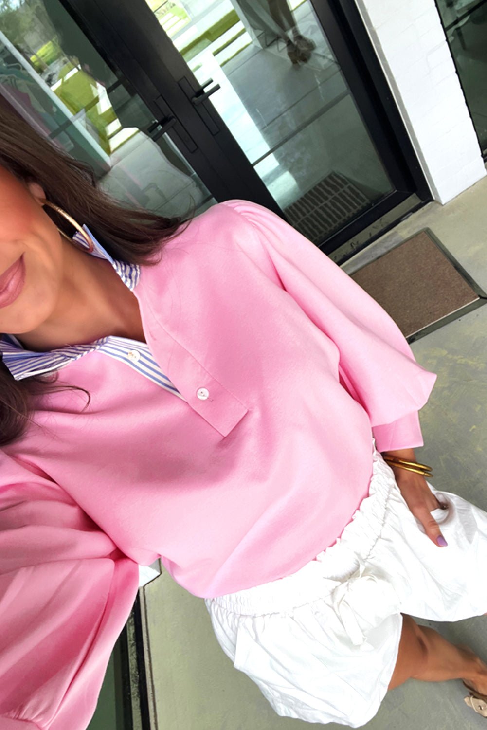 bonbon striped collar puff sleeve sweatshirt - MAD RUFFI