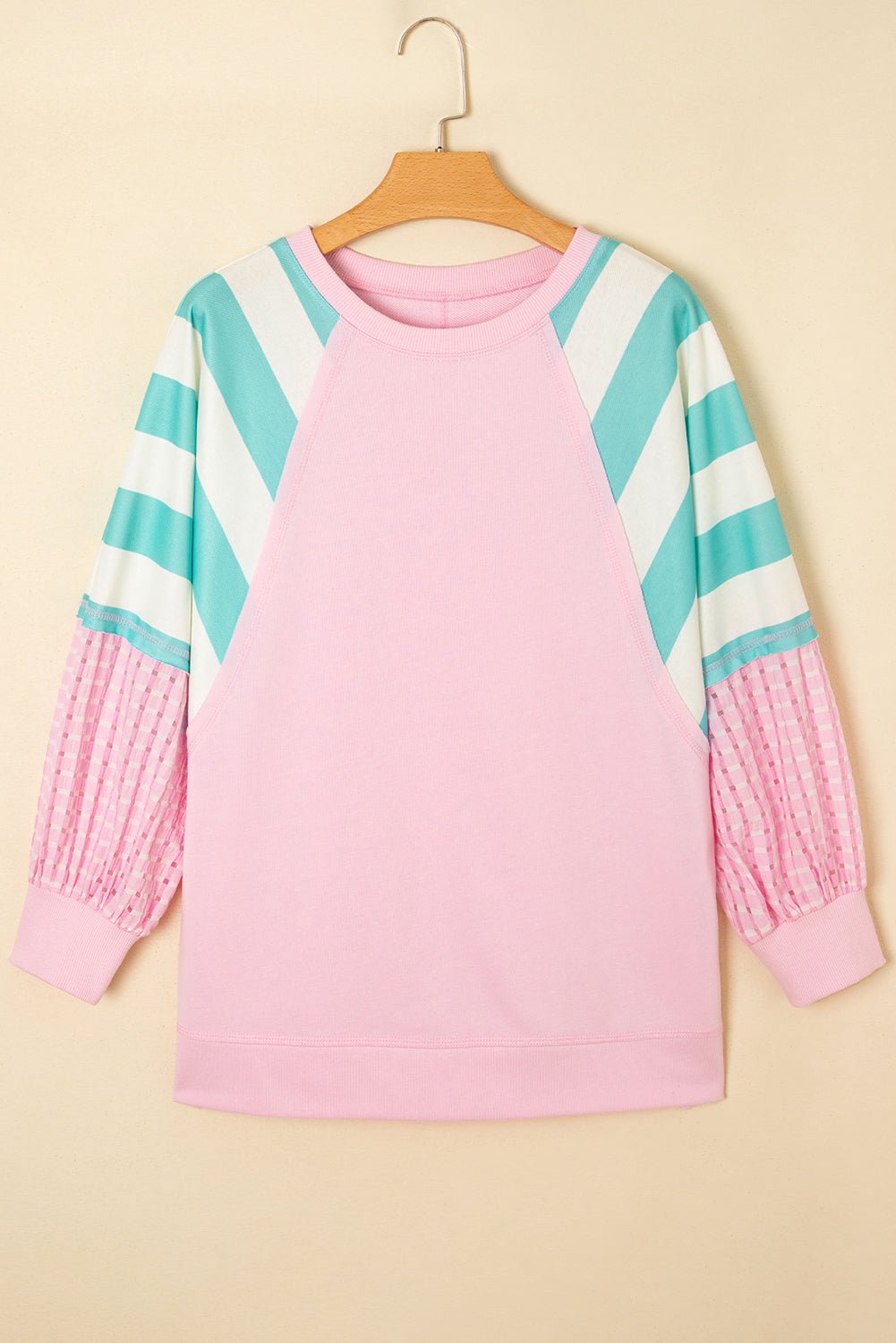 Bonbon Striped Colorblock Patchwork Raglan Sleeve Top - MAD RUFFI