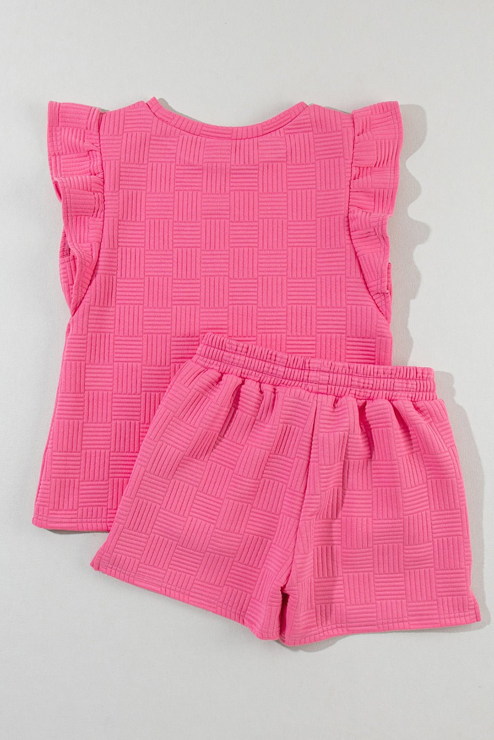 Bonbon Textured Ruffle Sleeve Tee and Drawstring Shorts Set - MAD RUFFI