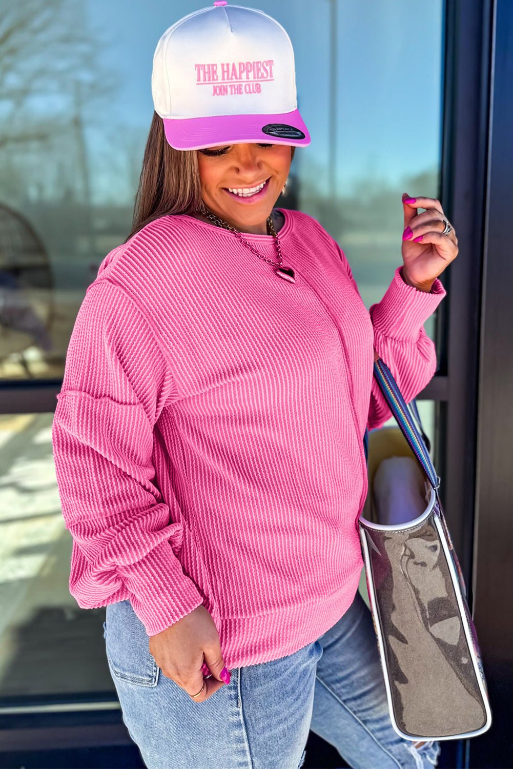 Bonbon Twist Ribbed Exposed Seam Detail Plus Size Top - MAD RUFFI