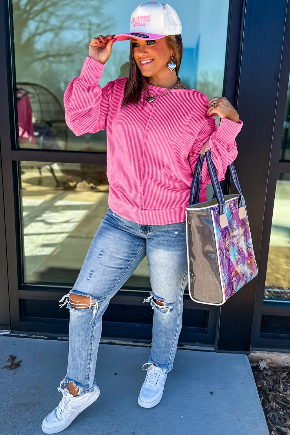 Bonbon Twist Ribbed Exposed Seam Detail Plus Size Top - MAD RUFFI