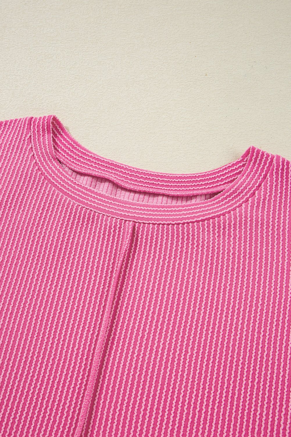 Bonbon Twist Ribbed Exposed Seam Detail Plus Size Top - MAD RUFFI