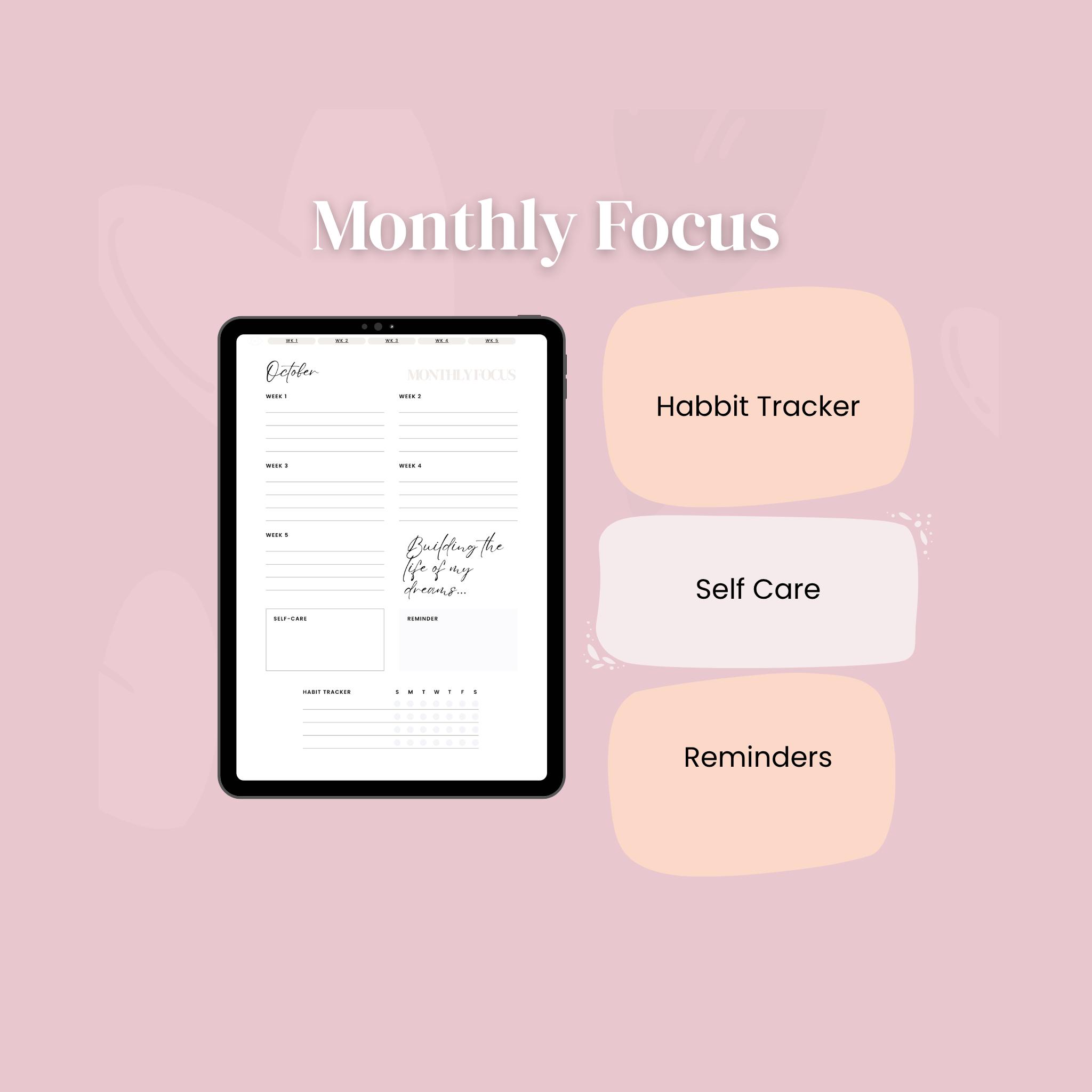 Monthly & Weekly Layouts, Habit Tracker, Self - Care Planner (GoodNotes, Notability, iPad & Printable) - MAD RUFFI