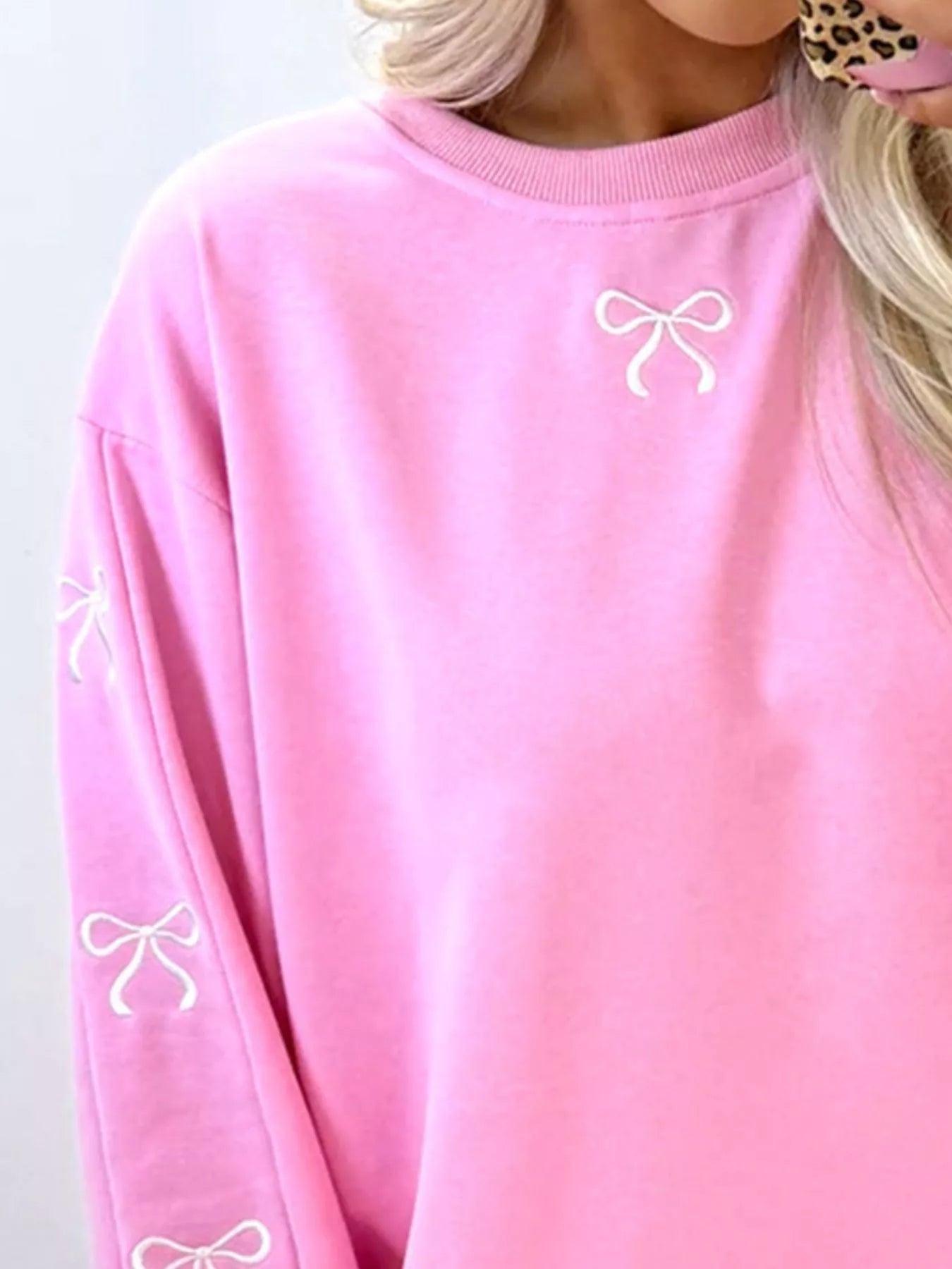 Bow Embroidered Round Neck Top and Shorts Set - MAD RUFFI