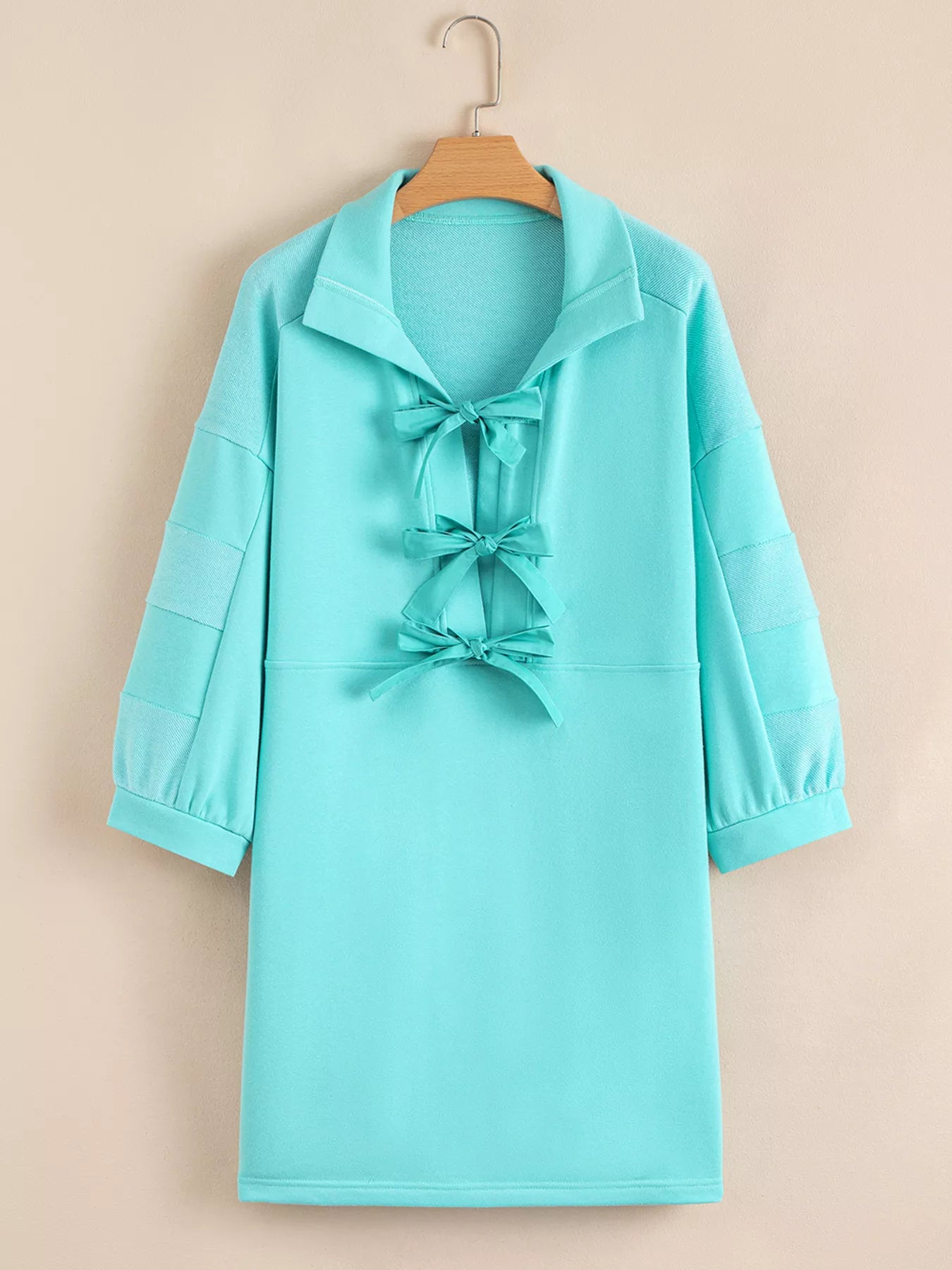 Bow Front Collared Side Pocket Shift Mini Dress - MAD RUFFI